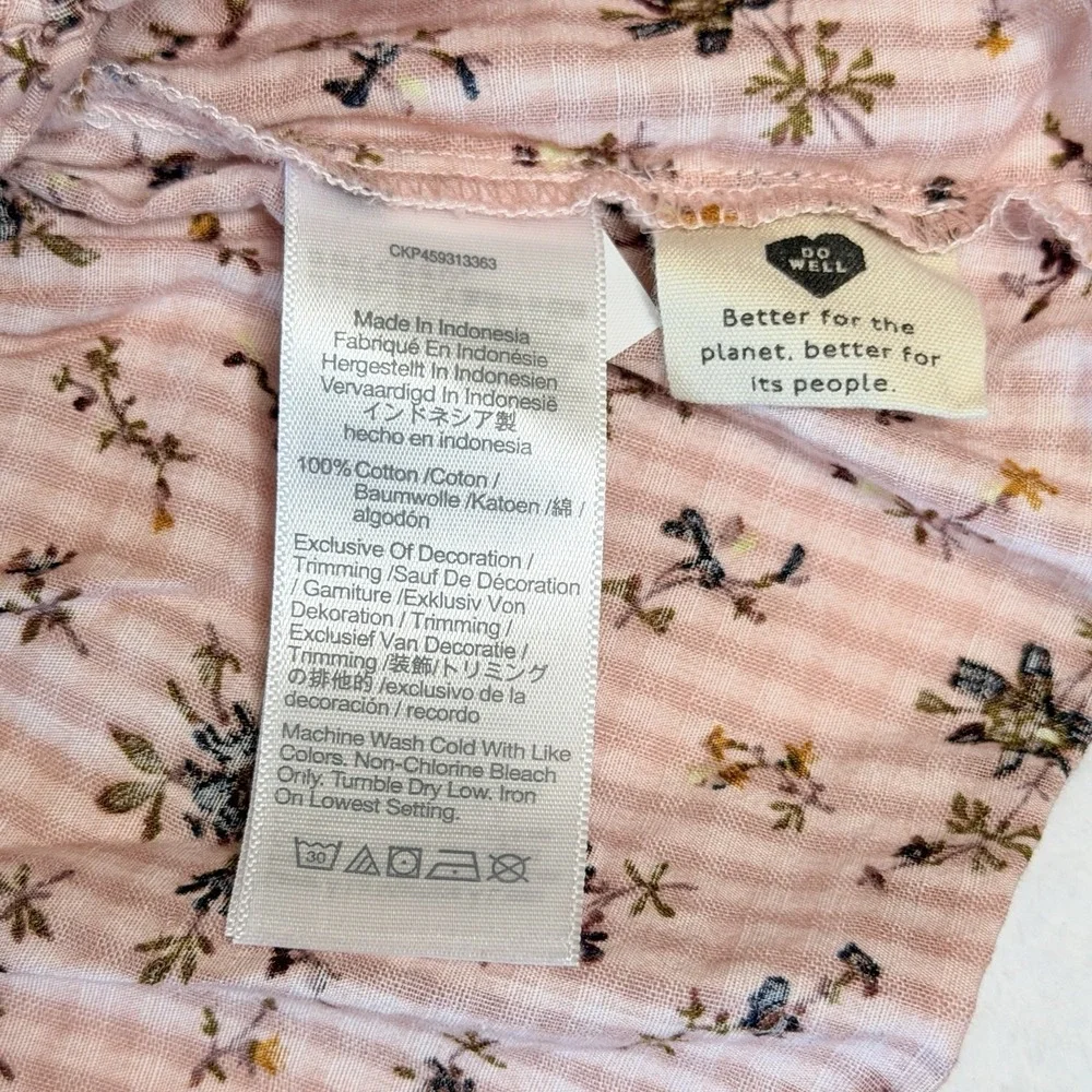 Madewell Sophia Top Bouquet Floral Pink Smocked Cotton Peasant Blouse Plus 2X